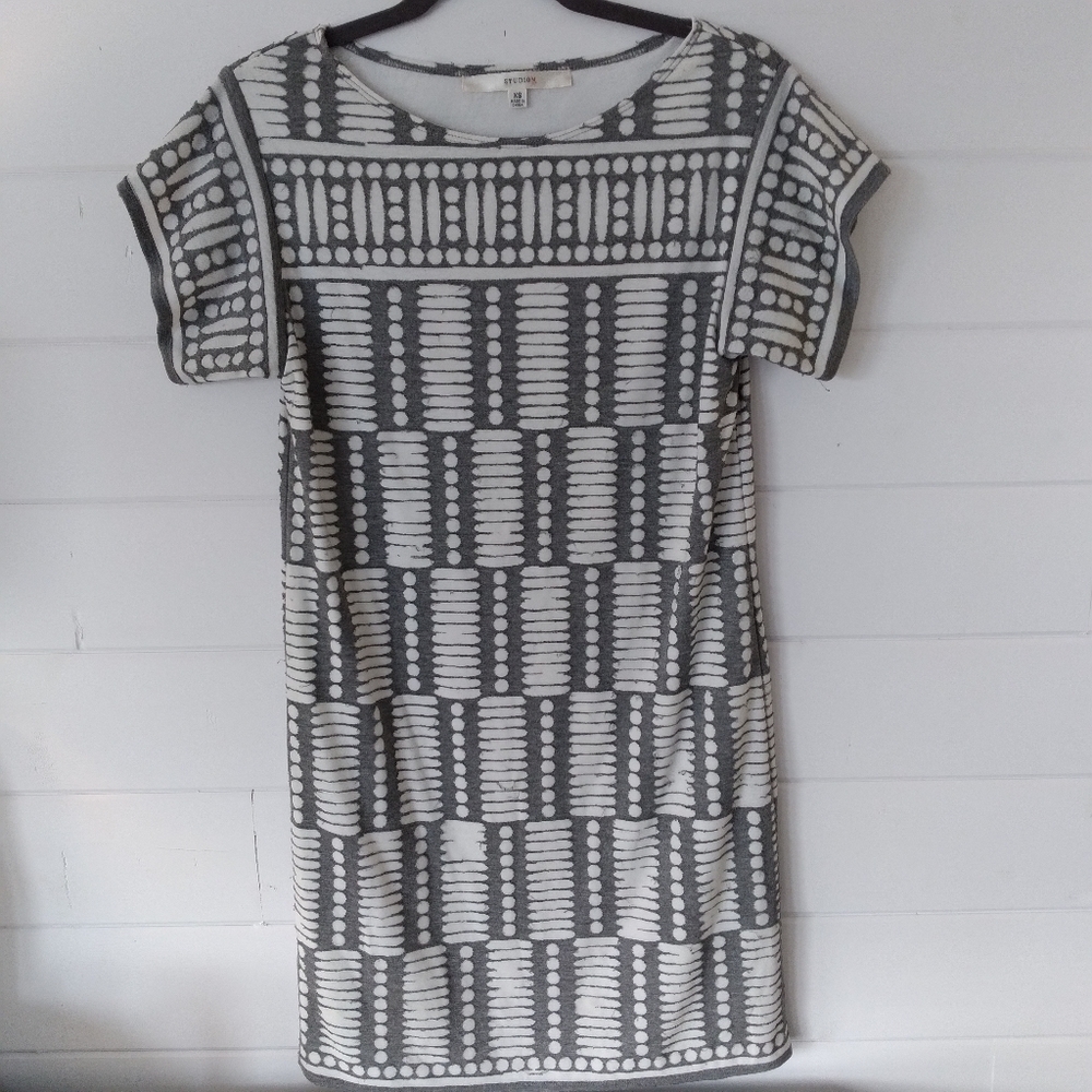 Studio M intentional cut up top grey layer  with white underlying t-shirt dress